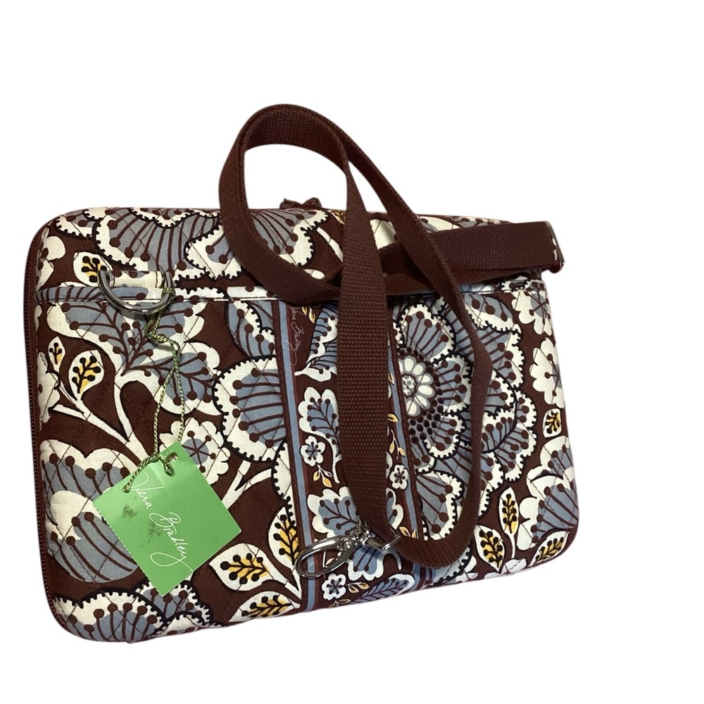 Vera Bradley Brown and Blue Floral Mini Laptop Bag
